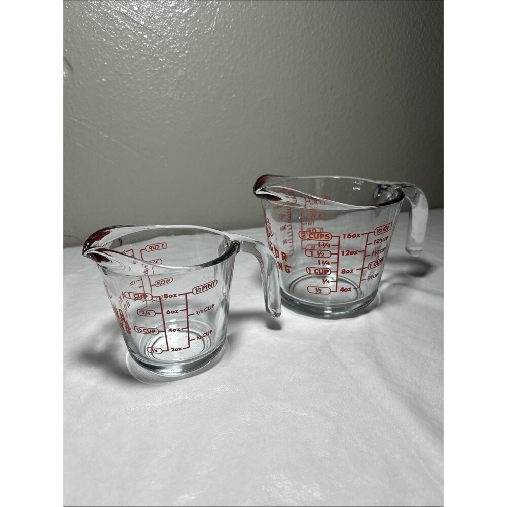 Anchor Hocking 2-Piece Glass Measuring Cup Set 1-Cup 2-Cup Red Markings